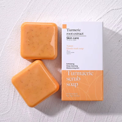 Turmeric Scrub Soap Solid Face Wash with Kojic Acid Olive Oil Minerals Natural Ingredients Skincare Body Use